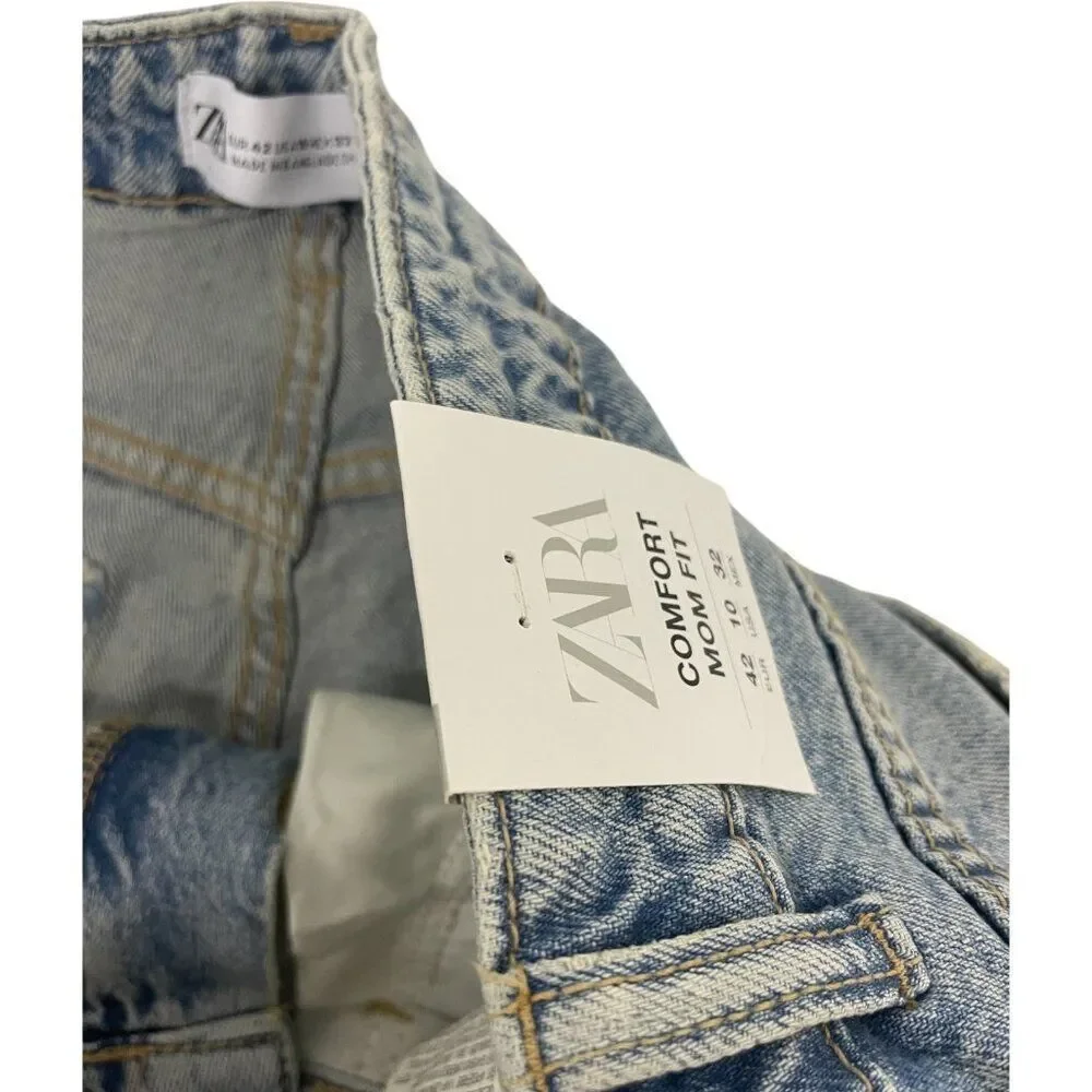 Zara Womens Mom Fit Jeans EU 42 US 10 Washed Effect slim leg Denim 8197/231 NWT